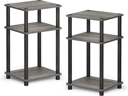 Furinno JUST Side Table Set of 2, 3-Tier End Tables, Open Shelves Night Stand, Nightstand, Toolless Assembly, for Living Room, Bedroom, French Oak