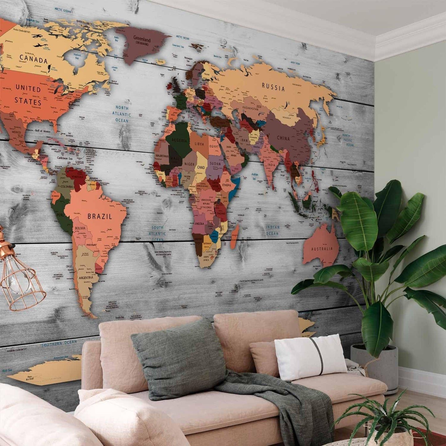 artgeist Wall Mural World Map 118x83 in - XXL Non-Woven Wallpaper Fleece Wall Decor Photo Print Picture Image Design Home Map of The World k-B-0009-a-c