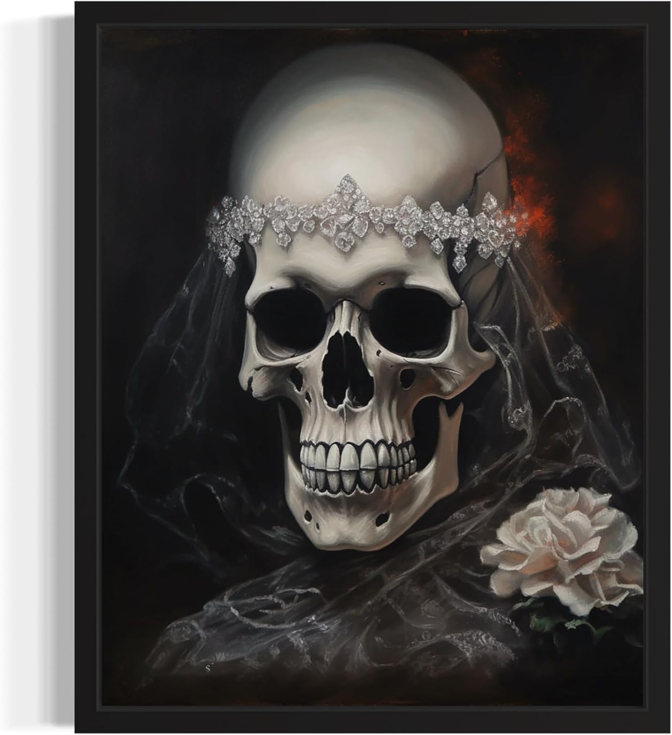 Skull Bride Poster Art Print, Halloween Scary Vintage Wall Art Academia Spooky Painting Decoration for Horror Prints, Gothic Posters Bedroom Decor 89 (Skull Bride, 11 x 14 inches, Unframed)