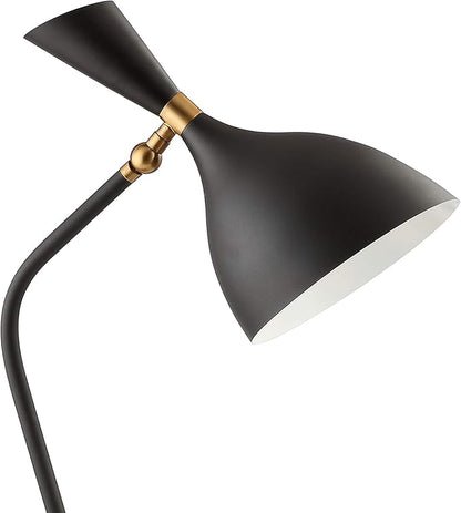 JONATHAN Y 21.5" Black/Gold Retro Mid-Century LED Table Lamp for Home Office, Adjustable Task Light with Black Iron Shade, Bedside Nightstand Lamp, LED Bulb Included JYL9065A