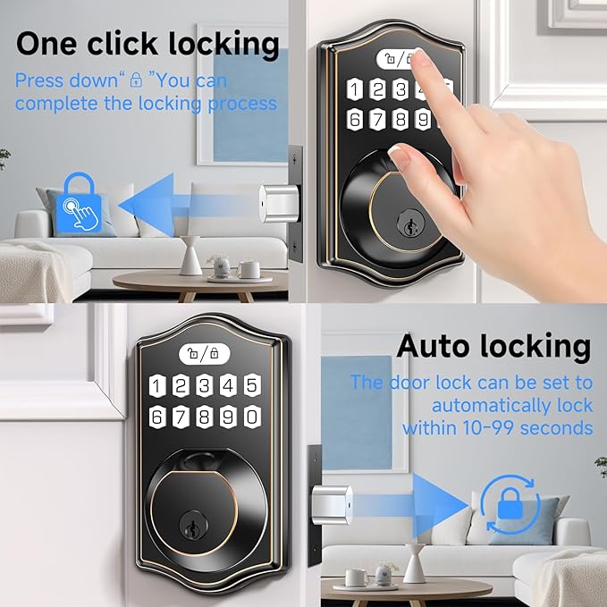 keyless Entry Door Lock deadbolt with Handle Set- Front Door Fingerprint Smart Locks with 2 Lever Handles-Keypad Code Deadbolt -App Control,Auto Lock,Easy to Install