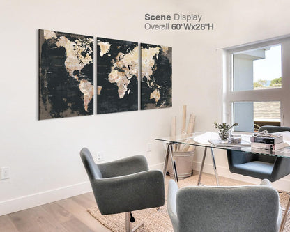 Bedroom Wall Decor Black Wall Art for Living Room Pictures Office Decor for Men World Map for Wall Inspirational Canvas Paintings Framed Artwork