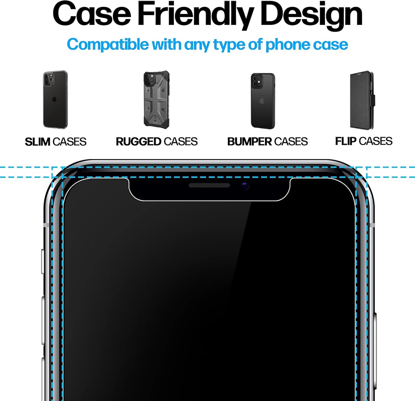 Power Theory Designed for iPhone X, iPhone Xs Screen Protector Tempered Glass [9H Hardness], Easy Install Kit, 99% HD Bubble Free Clear, Case Friendly, Anti-Scratch, 2 Pack