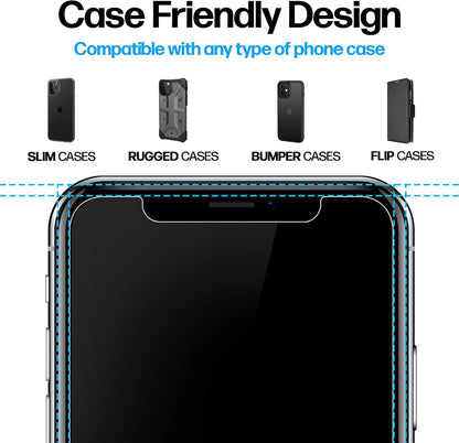 Power Theory Designed for iPhone X, iPhone Xs Screen Protector Tempered Glass [9H Hardness], Easy Install Kit, 99% HD Bubble Free Clear, Case Friendly, Anti-Scratch, 2 Pack
