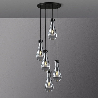 Bronze 5 Light Raindrop Chandeliers, Black Cluster Pendant Light Teardrop Dining Room Light Fixture Pendant Lights Kitchen Island, Hanging Ceiling Pendant Lighting for Entryway Living Room