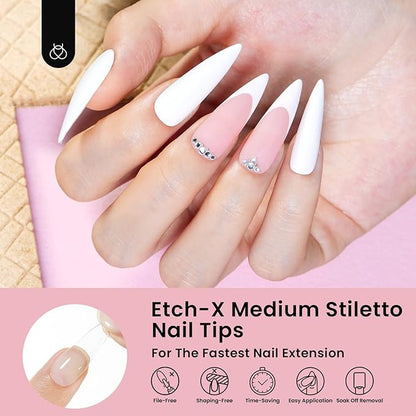 Beetles Gel Nail Tips Etch-X, Stiletto Medium, 576Pcs 12 Sizes, Pre-Etched Half Matte Full Cover Soft Acrylic False Nail Tips Easy DIY Press On Nail Extensions Salon Gift for Women