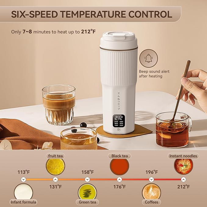 Travel Kettles 13oz 300W with 6 Temperature Control Small Portable Kettle, Overheat Protection Electric Kettle, Stainless Steel Leakproof Design Small Kettle 100-240V