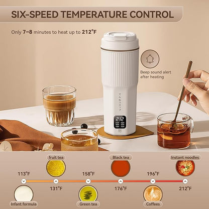 Travel Kettles 13oz 300W with 6 Temperature Control Small Portable Kettle, Overheat Protection Electric Kettle, Stainless Steel Leakproof Design Small Kettle 100-240V