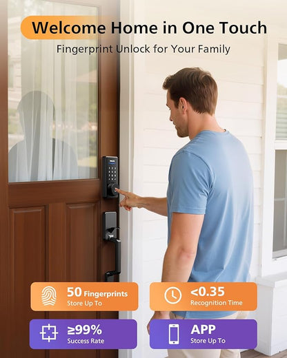 Philips WiFi Smart Lock with Front Door Handle Set, Built-in WiFi, APP Remote & Voice Control, Fingerprint Keyless Entry Door Lock, Keypad Deadbolt Smart Locks for Front Door, Auto-Lock, Matte Black