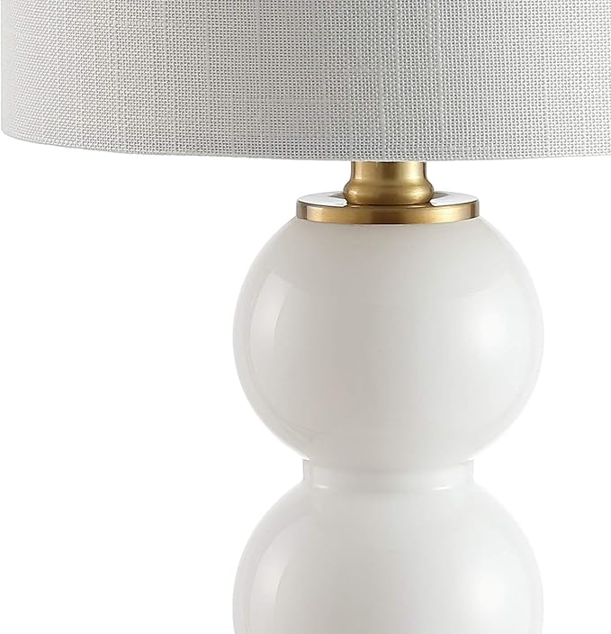 JONATHAN Y 21" White/Brass Gold Glass Table Lamp for Bedroom and Living Room, White Linen Shade, Modern Stacked Sphere Bedside Lamp, LED Bulb Included JYL1021A
