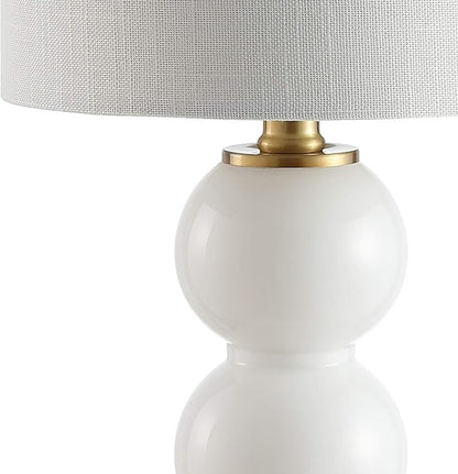 JONATHAN Y 21" White/Brass Gold Glass Table Lamp for Bedroom and Living Room, White Linen Shade, Modern Stacked Sphere Bedside Lamp, LED Bulb Included JYL1021A