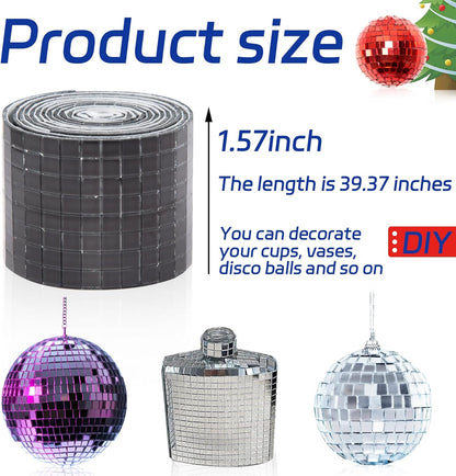 Self Adhesive Mosaic Tiles, 3200 Pieces Disco Ball Tiles, 5 x 5 mm Glass Mirror Mosaic Tiles, Square Mirror Tiles Sticker for DIY Vase, Art Collage, Photo Frames, Home Party 2 Rolls (Black)