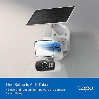 Tapo 2K Outdoor Pan/Tilt Wireless Floodlight Security Camera - Battery Power with Solar, 360º AI Motion Tracking, Person/Vehicle Detection, Subscription-Free Local Storage or Optional Cloud, C615F KIT