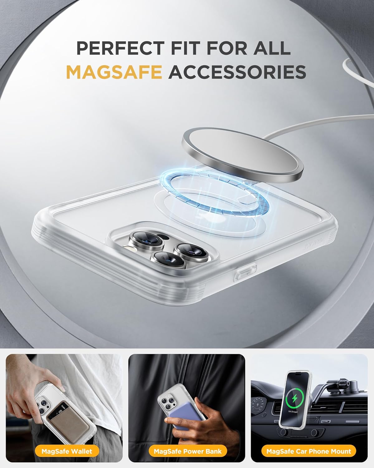 Miracase Magnetic for iPhone 15 Pro Max Case 6.7'' [Compatible with Magsafe] Full-Body Drop Proof Phone Case for iPhone 15 Pro Max with Built-in 9H Tempered Glass Screen Protector,Matte White