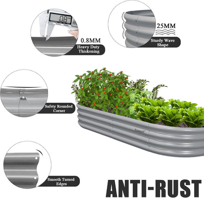 2 Pack 6x3x1FT Galvanized Raised Garden Bed Kit Oval Metal Ground Planter Box Outdoor Bottomless Planter Raised Beds for Vegetables Flowers Herbs Fruits, Gray