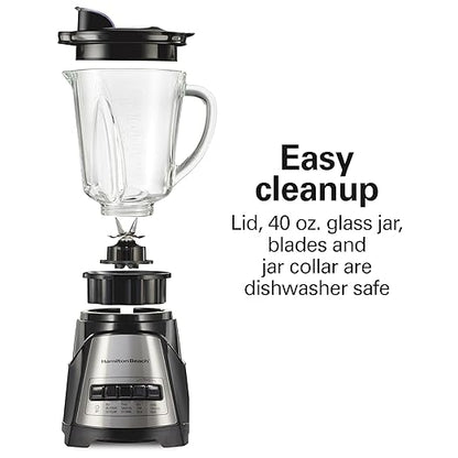 Hamilton Beach Power Elite Wave Action Blender For Smoothies, 40 Oz Glass Jar, 12 Functions Including Puree, Crush Ice, 700 Watts - Black (58148A)