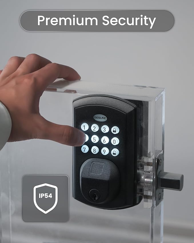 DESLOC A100F Electronic keypad Door Lock with Handle Set, Smart Front Door Locks Set, Keyless Entry Door Lock with Handles, Smart Locks for Front Door, Deadbolt Smart Lock, 12 Months Battery, IP54