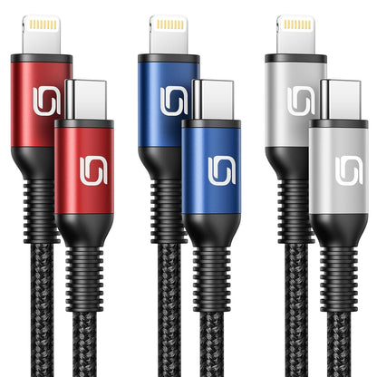USB C to Lightning Cable 6ft 3Pack [Apple MFi Certified] iPhone Charger Fast Charging Cord Braided Type C to Lightning Cable for iPhone 14 13 12 11 Pro Max XR XS 8 Plus iPad/iPod/AirPods
