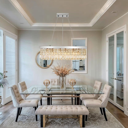 Modern Crystal Chandelier for Dining Room,6 Light K9 Crystal Rectangle Chandelier, Rectangular Pendant Ceiling Light Fixture for Living Room Kitchen Island L31.5''xW10''xH10''