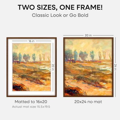 Homeforia 20x24 Picture Frame Brown, High End Dark Oak 20x24 Walnut Wooden Poster Frames with Mat 16x20, 20 x 24 Wood Frame Matted to 16 by 20, 24x20 Hanging Frames, Tempered Glass, Wall Kit, Set of 1