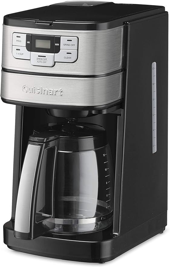 Cuisinart Automatic Grind & Brew 12-Cup Coffee Maker with Blade Grinder, Programmable Coffee Machine Glass Carafe with 1-4 Cup Setting, Brew Pause, Grind-Off Option, DGB-400NAS, Black/Stainless Steel
