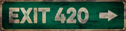 Vintage Tin Sign Retro Metal Exit 420 Signs Stylish Wall Art Plaques for Home Decor Bathroom Kitchen House and Gothic Wall Decor or as a Unique Poster 16x4 in