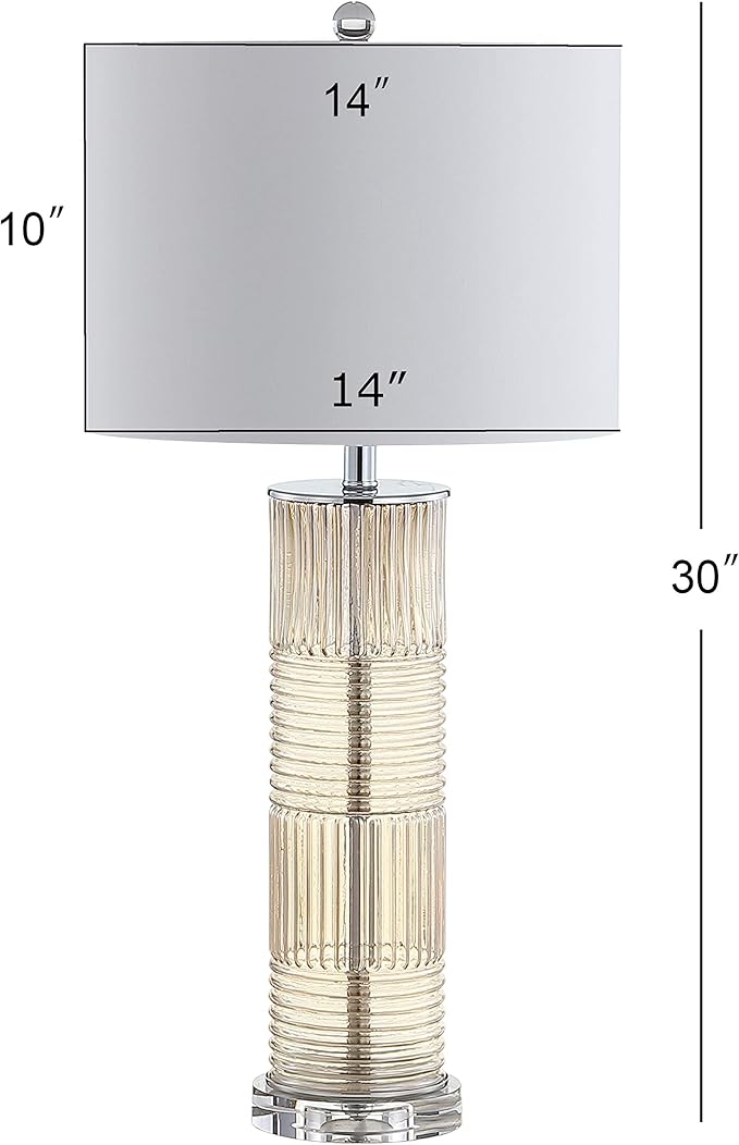 JONATHAN Y 30" Champagne Glass and Crystal Table Lamp, Contemporary Transitional Pillar Lamp for Living Room Bedroom, White Faux Silk Drum Shade, LED Bulb Included JYL2064A
