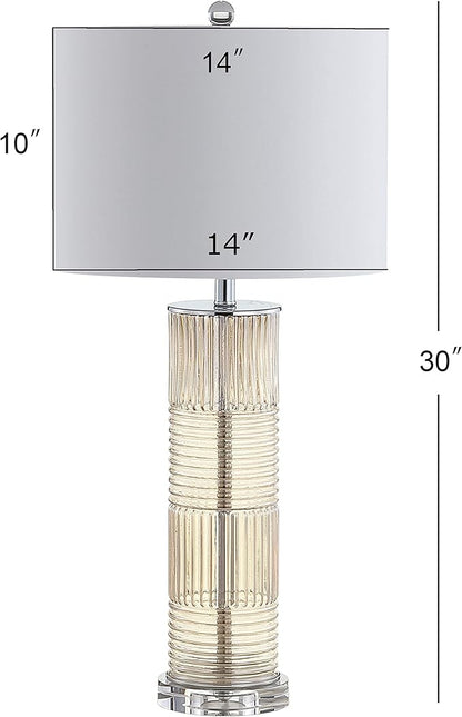 JONATHAN Y 30" Champagne Glass and Crystal Table Lamp, Contemporary Transitional Pillar Lamp for Living Room Bedroom, White Faux Silk Drum Shade, LED Bulb Included JYL2064A