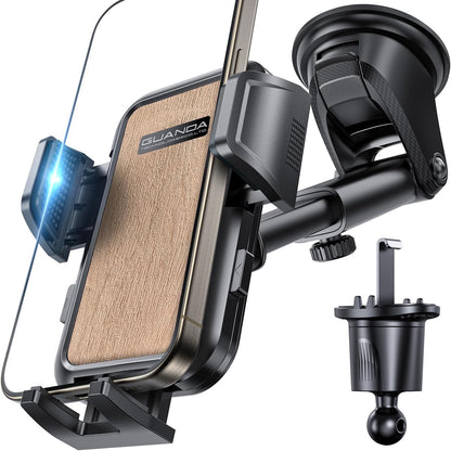 [2025 New] Dashboard Phone Holders for Your Car (+Vent Hook)[Military Grade Stable] Car Cell Phone Holder, Non-Slip Silicone Carbon Fiber Car Phone Mount, Rotatable Suction Cup for All Phone, Gold