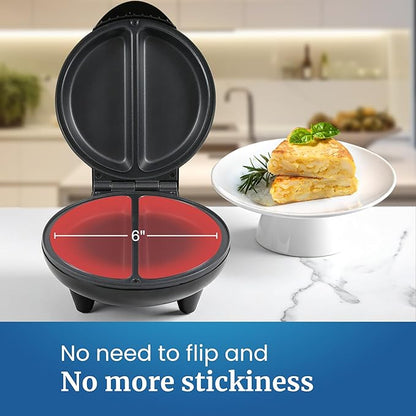 Elite Gourmet EOM205 Non-Stick Omelet Frittata Snack Pocket Maker for 2 Individual 6.5" Omelets,Stainless Steel and Black,(Pack of 6)