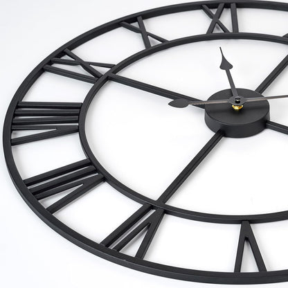 Large Wall Clock for Living Room Decor – 24 Inch Silent Non-Ticking Modern Farmhouse Wall Clock, Oversized Decorative Metal Roman Numeral Clock, Black