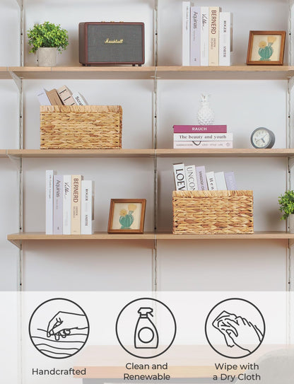 StorageWorks Wicker Basket, Baskets for Organizing, Storage Basket with Built-in Handles, Water Hyacinth Shelves (Medium 2-Pack, Natural Hyacinth)