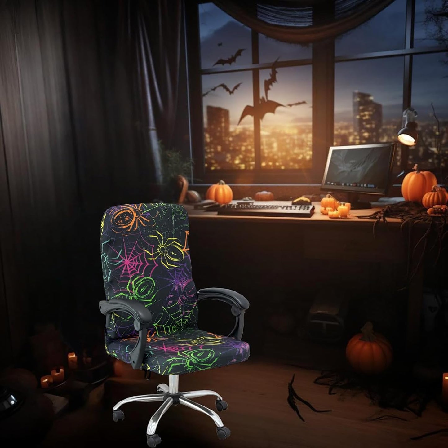 Halloween Office Chair CoversHorror Bloody Handprints Footprints on White Horror Theme Print Stretchable Slipcover for Modern Simplism Style High Back Boss Chair(No Chair) (Halloween06, L)…