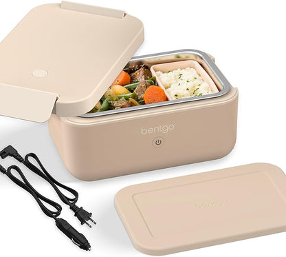 Bentgo Heat - Electric Lunch Box - Portable Food Warmer for Adults, Heated Lunch Box for Work, Travel, School & On the Go, Plug Into Wall or Car, Ideal for Ages 14+, 12V/24V & 120V Cords (Latte)
