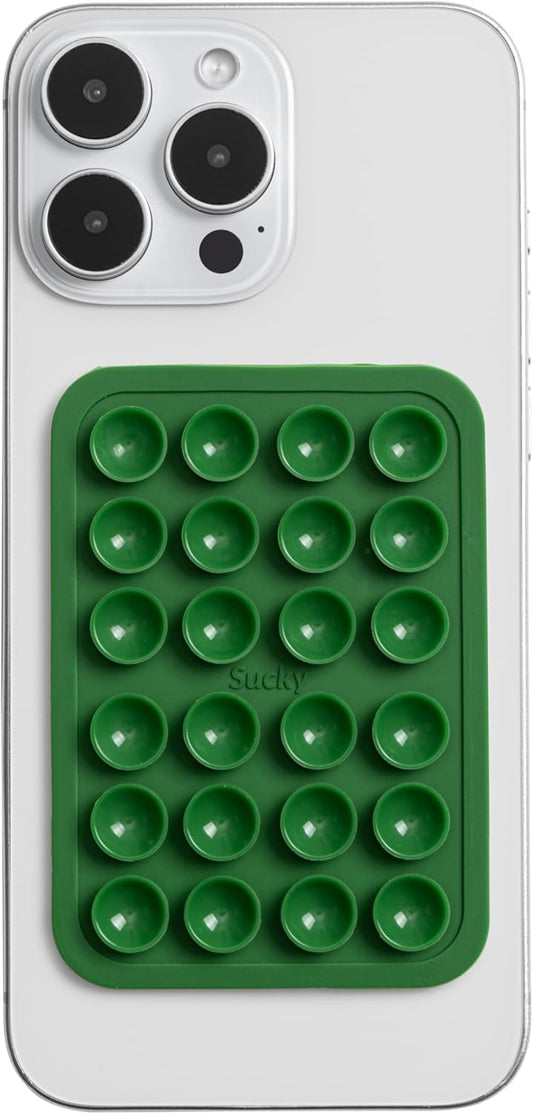SUCKY Silicone Suction Phone Case Adhesive Mount - Anti-Slip Holder, Hands-Free Fidget Toy, Phone Accessory for iPhone and Android - Sticky Grip for Selfies, Videos, and Tiktok - Pine Green