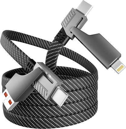 4 in 1 Charging Cable Fast Charging 65W, USB C Cable 4-in-1 USB Multi Charging Cable with E-Mark Chip, Multiple iPhone Charger Cord for iPhone 16/15/14/13 Series/Pad/Android/Tablets and More(4FT)