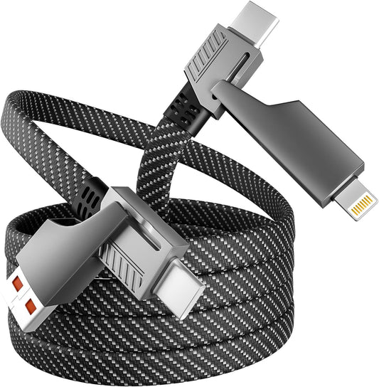 4 in 1 Charging Cable Fast Charging 65W, USB C Cable 4-in-1 USB Multi Charging Cable with E-Mark Chip, Multiple iPhone Charger Cord for iPhone 16/15/14/13 Series/Pad/Android/Tablets and More(4FT)