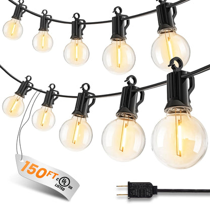 LED Outdoor String Lights, 150FT 75+2 Shatterproof Bulbs Outdoor Patio Lights, IP65 Waterproof Connectable Hanging Outside Light for Backyard, Porch, Deck, Balcony, 2200K