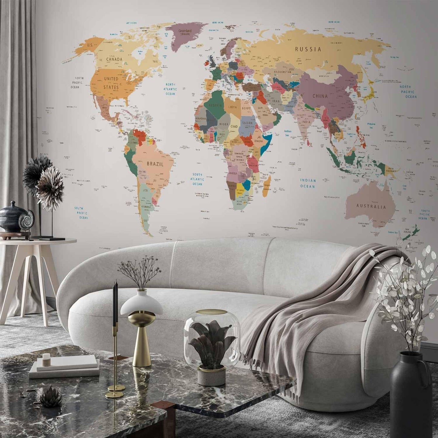 artgeist Premium Wall Mural World Map 157x110 in - XXL Non-Woven Wallpaper Fleece Wall Decor Photo Print Picture Image Design Home Map of The World k-B-0001-a-b