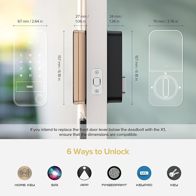 X1 Apple Home Key Lock, iOS ONLY Smart Keyless Entry HomeKit Door Lock with Fingerprint, Keypad Deadbolt Lock Works with HomeKit Over Thread (Border Router), IP65 Weatherproof, Titainium