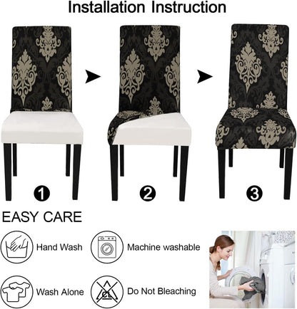 JQinHome Dining Chair Slipcover, High Stretch Removable Washable Chair Seat Protector Cover Set of 4,Chair Covers for Dining Room, Kitchen,Home Party,Wedding Ceremony(Luxe Black, 4PC)