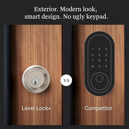 Level Lock+ WiFi Deadbolt Smart Lock - World's Smallest Smart Lock Plus Apple Home Key - Lock/Unlock Anywhere - Level App for iOS & Android - Works with Apple, Alexa, Google (Satin Nickel)