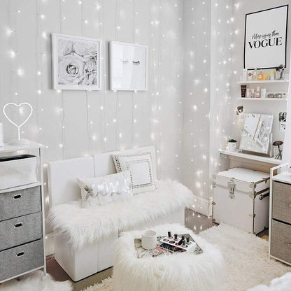 Lighting EVER 594 LED Curtain Lights Cool White, Hanging Fairy String Lights for Bedroom Wall, Indoor Outdoor Backdrop Lights for Wedding, Party, Patio Gazebo (20x10ft, 27 Strings, 9" Apart)