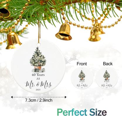 40th Anniversary Ornament Gifts for Parents,Couple, 40th Wedding Anniversary for 40 Year as Mr and Mrs Gifts, Ceramic Keepsake 40th Anniversary Christmas Ornaments with Ribbon and Box