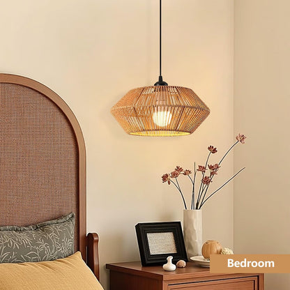 Rattan Pendant Light Fixture Ceiling Bohemian Chandelier Wicker Pendant Light 12.2in Woven Hanging lamp for Bedroom Kitchen Island Hallway