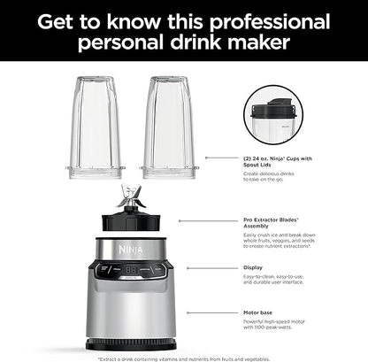 Ninja (BN401) Nutri Pro with Auto-iQ, 1100-Peak-Watt, Personal Blender, Cloud Silver (Renewed)