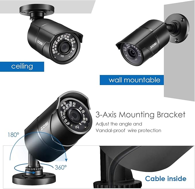 ZOSI 2.0MP HD 1080P 1920TVL Hybrid 4 in 1 TVI/CVI/AHD/CVBS Indoor Outdoor Home Security Cameras Weatherproof,120ft Night Vision,Aluminum Metal Housing,For 960H,720P,1080P,5MP,4K analog CCTV DVR
