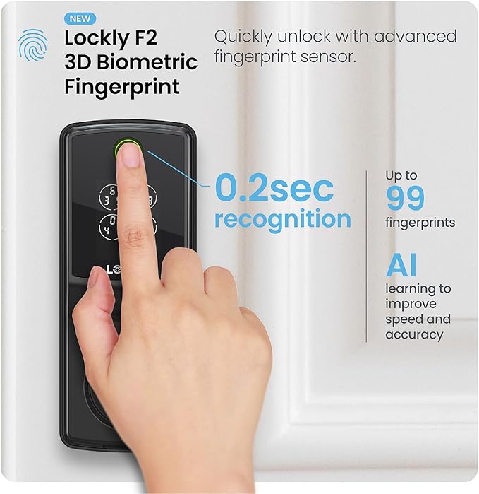 Lockly Secure Pro (Latest Version), Smart Lock with Built-in Wi-Fi, New-Gen Fingerprint Door Lock, Keyless Entry Deadbolt, PIN Genie Keypad, Auto Lock, App Remote Control, Easy Installation