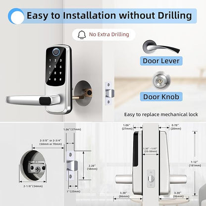 Smart Door Lock with Handle,Keyless Entry & Remote Access,Fingerprint Keypad Exterior Lock,Smart Locks for Front Door,Home,Airbnb & Rental,Electronic Deadbolt Lock,One-Time Password with TT Lock