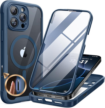 Miracase Magnetic for iPhone 16 Pro Case Full-Body Phone with Built-in Glass Screen Protector, [Compatible with MagSafe] Military Drop Proof 16 Pro Cover Bumper 6.3 inch, Blue